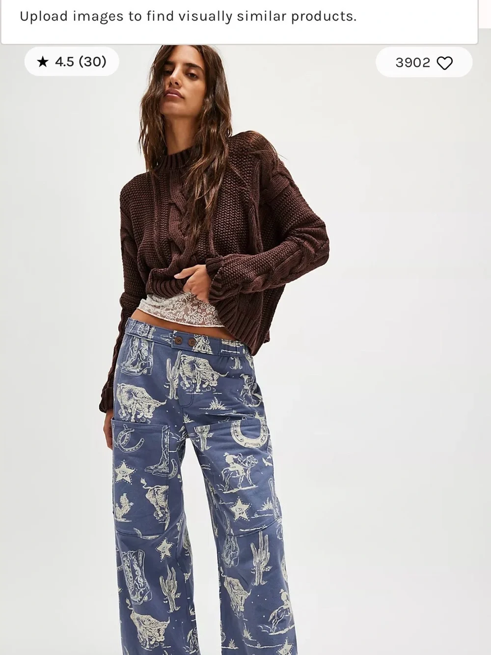 Free People Navy Blue Western Print Boot Cut Pants - Picture 4 of 4